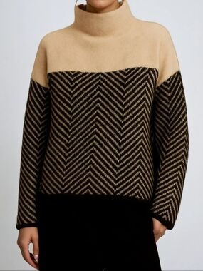 Source Unknown Chevron Knit Turtleneck Sweater - Colour Block Long Sleeve Size S